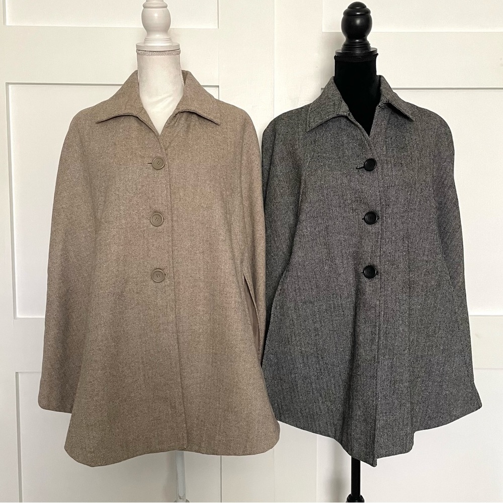 Vintage JG HOOK Wool Tweed Herringbone Cape Coats - Sold Separately